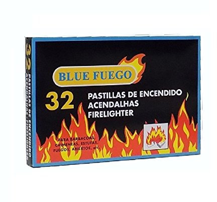 BLUE FUEGO Confezione da 32 pastiglie per Accendere Il Fuoco, per camini, stufe, Barbecue