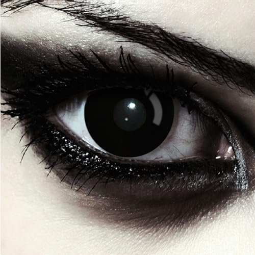 DESIGNLENSES, Lenti a contatto colorate nere per costume di Halloween da zombie, senza gradazione, 1 paio (2 pezzi), lentes colore completamente nero + custodia per lenti Blackout