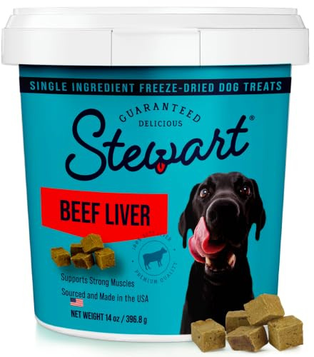 Stewart 100% Beef Liver Dog Treats, 14 oz Tub, ~315 Pieces, Freeze Dried Raw, Single Ingredient, 50% Protein Training Treats or Meal Topper, Grain Free, Gluten Free
