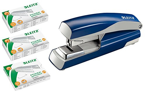 Leitz 5523 agrafeuse à plat neXXt, capacité 40 feuilles d'une épaisseur de 1000 agrafes 24/6, 8 et 24/26/6 (bleu)-avec agrafes 24/6/8, 24, 26/6)