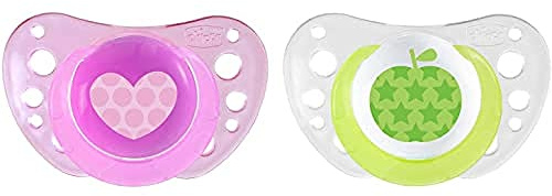 Chicco Succhietto Physio Air Bimba in Silicone, 6-16 Mesi, 2 Pezzi, Rosa/Neutro