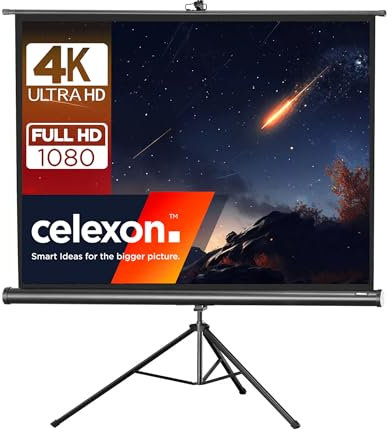 celexon Economy Stativ-Leinwand schwarz 120 | 244x183 cm 4:3 | mobil transportable 4K, Full-HD Beamerleinwand mit manuellem Rollauszug für Heimkino, Büro & Outdoor | inkl. Standfuß + Tragegriff
