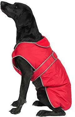 Ancol Muddy Paws All Weather Stormguard Dog Puppy Coat Poppy Red - Waterproof Pet Jacket with Fleece Lining and Chest Protector - Elasticated Neck - 35 cm Length up to 56 cm Girth - Small/Medium