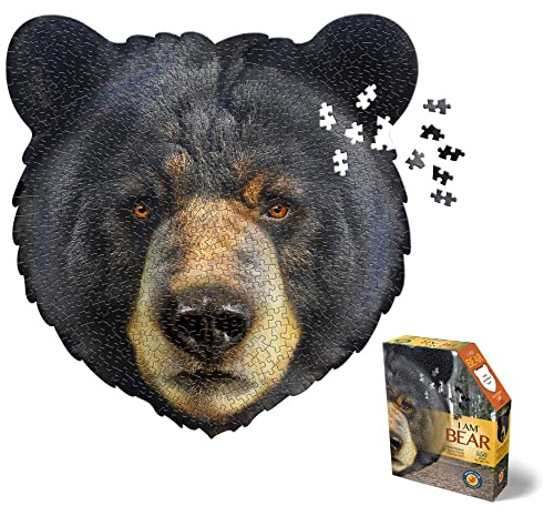 Madd Capp Puzzles - I AM Bear - 550 Pieces - Animal Shaped Jigsaw Puzzle, 27inx26in, Black