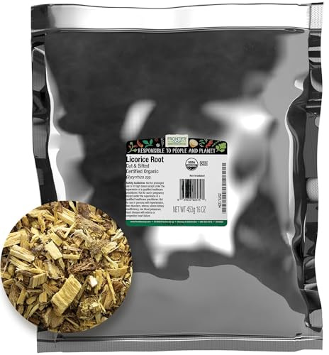 Frontier Co-op Licorice Root, Cut and Sifted, Certified Organic, Kosher | 1 lb. Bulk Bag | Glycyrrhiza species