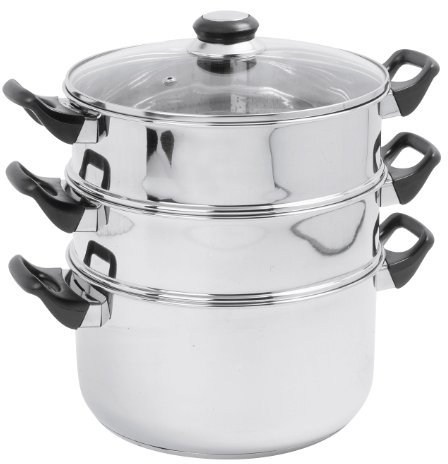 Crealys 503443, Cuit Vapeur Inox diam. 24 cm - 3 niveaux + couvercle verre - tous feux dont induction