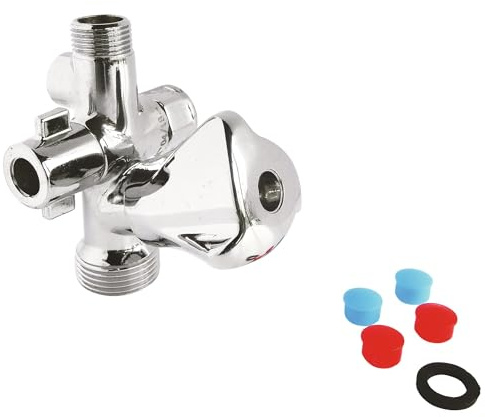 SOMATHERM FOR YOU, Robinet d'arrêt multifonction compact F3/8 avec sorties M3/8, F1/4 et M3/4 - Corps en laiton chromé, vanne 1/4 de tour, idéal pour espaces réduits Norme ACS