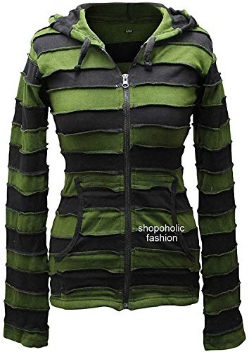SHOPOHOLIC FASHION kvinnor ränder pixie huva ytterkläder huvtröja, gRÖN, XL