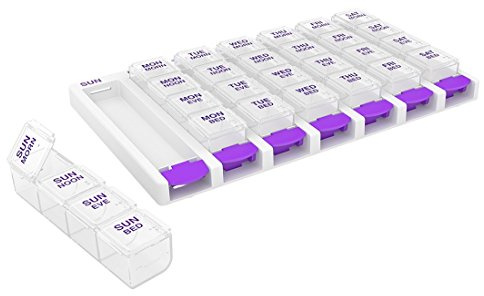 EZY DOSE Weekly (7-Day) Daily Pill Case, Medicine Planner, Vitamin Organizer Container, 4 Times a Day, Small Removable Compartments, Covenient and Easy to Use, Color May Vary, Clear Lids, BPA Free