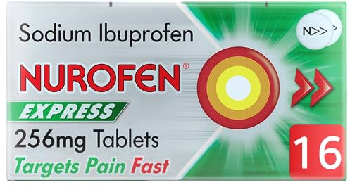 Nurofen Express Ibuprofen 256mg, 16 Tablets - Pain, Sinus, Migraine, Headache, Toothache Relief, Long Lasting Cold & Flu relief