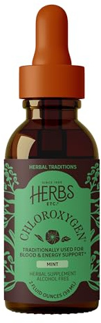 Herbs Etc. ChlorOxygen Chlorophyll Concentrate - Highly-Concentrated Energy Support - Aids Healthy Blood Circulation - Natural Vitality Support - Alcohol-Free - Mint, 2 fl oz (About 132 Servings)