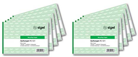 SIGEL RC021/10 Quittungsblock A6 quer, aus Recycling-Papier, 10 Stück, 100 Blatt
