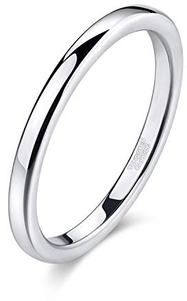 Titaniumcentral Alliances en tungstène de 2 mm pour homme et femme or rose/argent poli Bague de fiançailles Mariage