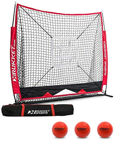 Rukket 6-teiliges Baseball- und Softball-Set | 5 x 5 Schlägernetz | 3 gewichtete Bälle | Schlagen, Pitching, Fangschirm mit Strike Zone Zielscheibe
