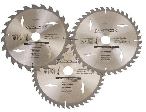 Silverline 892547 Jeu de 3 lames de scie circulaire TCT Bagues de réduction de 25 et 16 mm Profondeur de coupe 30 mm Diamètre 230 mm