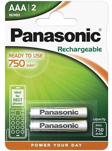 Panasonic NiMH P03 HR03 Lot de 2 Piles Rechargeables Micro AAA 750 mAh