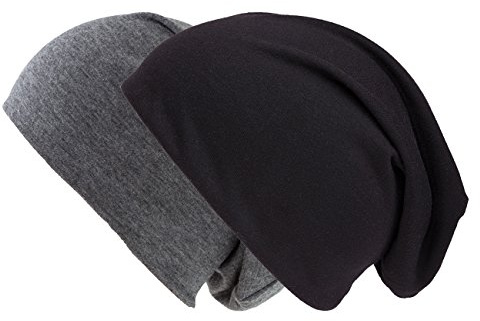 shenky Jersey beanie vårmössa mössa långa beanies slouches sommarbeanie män kvinnor barn unisex tunn sommarmössa färger slouch stora huvuden, Dubbelpack svart och mörkgrå kol, En Storlek