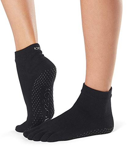 Toesox FT Ankle Yoga Grip Socks, Black, M