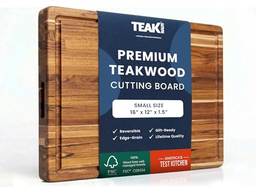 Teakhaus Cutting Board - Small (S) Wood Cutting Board with Juice Groove - Holiday Gift Ideas for Men and Women - Gift-Ready, Reversible, Edge Grain Wood, Knife Friendly - FSC Certified