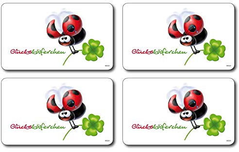 Kesper 323-01 Dekor Frühstücksbrettchen Glückskäfer, 23,5 x 14 cm, Melamin, weiß (4 Stück)