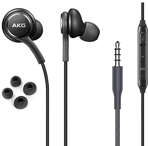 ElloGear - Écouteurs stéréo OEM pour Samsung Galaxy S10, S10e Plus - filaires - conçu par AKG - avec Microphone et Boutons de Volume (Noir)