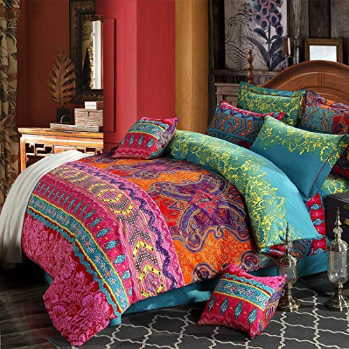 Omela Bettwäsche Boho 135x200 2 Teilig Exotisch Indisch Design Bohemian Bettbezug mit Reißverschluss Hohe Qualität Mikrofaser Deckenbezug und Kissenbezug 80x80 cm