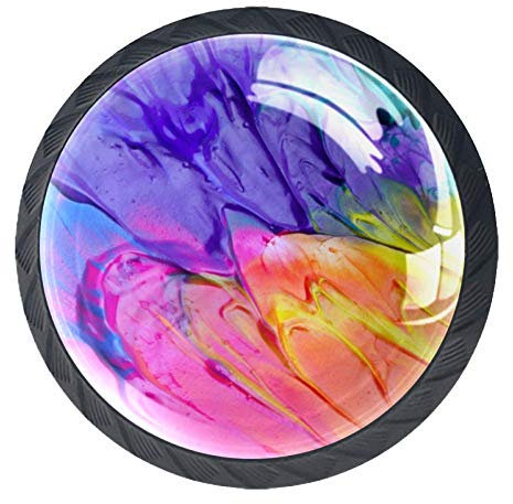 Colorful Tie Dye Rainbow Paint Drawer Pulls Handles Cabinet Dressing Table Dresser Knob Pull Handle with Screws 4pcs