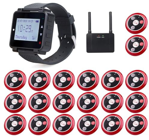 Retekess T128-T117 Pager System Restaurant, Kellner Rufsystem Restaurant, 1 Uhr und 20 Ruftasten und 1 Verstärker, für Cafeteria Krankenhaus Bar Dental Shop