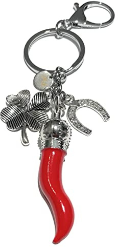 MODA MavillA Portachiave Acciaio Corno Portafortuna e Ciondolo Ciampa di Cavallo Made in Italy Bracciale in Acciaio Emozionale con Charms Misura Extra Large