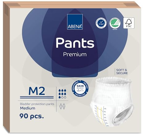 Abena Premium Incontinence Protective Underwear, Abena Pants, Pull-ups, Moderate/Heavy Absorbency, Level 2, Medium, 90 Count