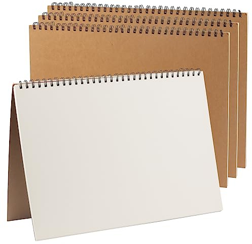 LEXININ 4 st A3 spiralbundet landskap skissbok, A3 ritning skissbok, Anteckningsbok Ritbok, 30 ark/60 sidor 160 gsm konstblock för memo mötesdagbok