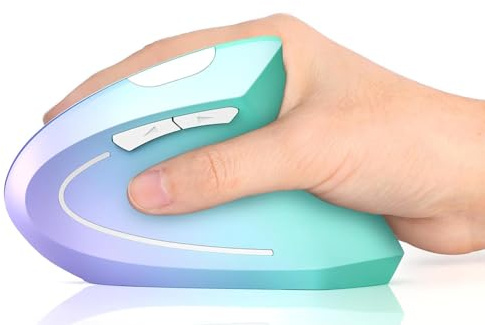 Lekvey Ergonomic Mouse, Vertical Wireless Mouse, Rechargeable 2.4G Optical Carpal Tunnel Mice: 800/1200 / 1600 DPI, 6 Buttons, for Laptop, PC, Mac, Computer, Desktop, Notebook etc, Green Purple