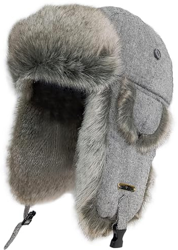 HEYANN Unisex pilotmössa revbomber pilothatt falsk pälsmössa vinter rysk mössa män bomber hatt flygarmössa vuxna vintermössa öronskydd, Grå hua-qingzilan, L-XL