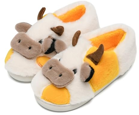 sharllen Zapatillas de vaca esponesponde, zapatillas de casa de Animal lindo de la novedad para las mujeres zapatos de algodón cálidos del invierno de felpa para los hombres Indoor&Outdoor