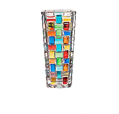 Puremagics Handbemalte bunte gewebte Kristallvase, 19,5 cm, rund, mehrfarbig, modern, Tischplatte, Blumen, Heimdekoration