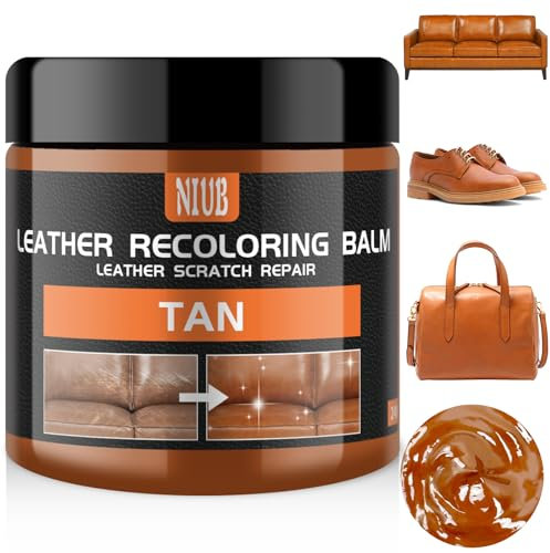 NIUB Kit di Riparazione per Pelle - Crema di Riparazione in Pelle per Divani, Sedili Auto, Scarpe e Giacche - Ripara Graffi, Crepe e Strappi - Ricolorante e Rinnovatore per Pelle - Marrone Chiaro
