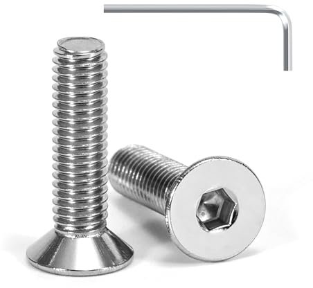 Tunejoy Viti a Testa Svasata M5 x 20 mm Vite a testa svasata Brugola Bulloni in Acciaio Inox A2 V2A Viti a Testa Piatta Norma DIN 7991 con Chiavi a Esagono Filettatura Completa 20 pezzi