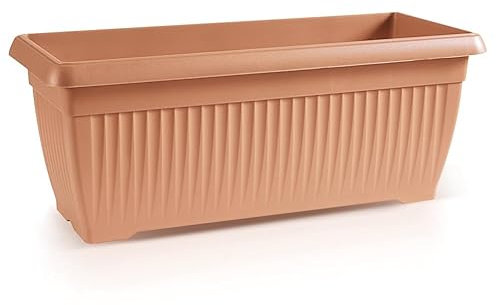 B2C Balcony box Trough Plant Pot Plastic Bel Garden Patio Planter Terra 60 70 80cm Rectangle Classic Terracotta Anthracite Long Flower Pot (Terracotta, 60cm)