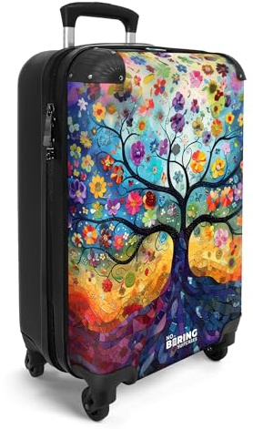 NoBoringSuitcases.com® Handgepäck Koffer 55x35x20 cm Trolley Reisekoffer Handgepäck-Koffer 4 Rollen Leicht Kabinenkoffer Hartschalenkoffer Lebensbaum - Abstrakt - Farben