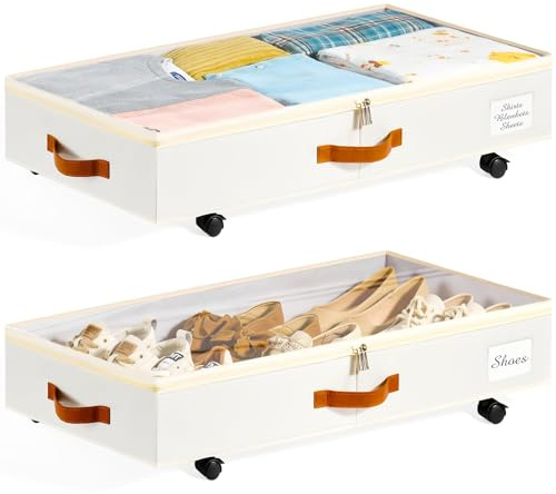 IVTUVTI Commode 2 pièces sous le lit avec roues, boîte de rangement sous le lit, boîte de lit avec roues, boîte de lit en métal organisateur sac de rangement pour vêtements, chaussures, couvertures