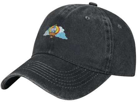 YYHWHJDE Black Elephant Riding Hot Air Balloon Baseball Cap Printed Adjustable Cotton Hat for Men Women Sports Outdoor Travel, black, One Size