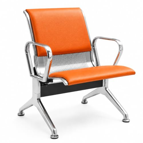 Modern Väntbänk i Läder med Ergonomiskt Vadderat Ryggstöd | Robust Besöksstol i Rostfritt Stål för Kontorsreception, Klinik, Lounge och Offentliga Utrymmen(Orange)