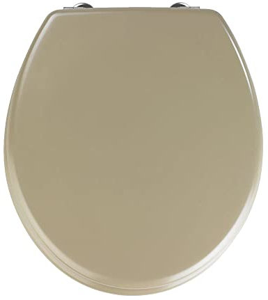 WENKO WC-Sitz Prima Sandbeige Matt, hochwertiger Retro-Stil Toilettensitz, WC-Deckel inkl. Wandpuffer & rostfreier Edelstahlbefestigung, Spülkastengeeignet, Toilettenbrille aus MDF, 37 x 41 cm