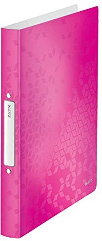 Leitz, Classeur 2 Anneaux A4, PP, Dos 32 mm, Capacité 190 Feuilles, Mécanisme Anneaux Ronds 25 mm, Étiquette au Dos, Classeur Bureau École Organisation, Rose WOW, 42570023