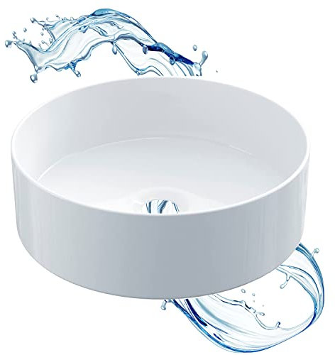 Starbath Plus - Lavabo en céramique - Forme ronde - Blanc brillant - Dimensions 35 x 35 x 12 cm - Idéal pour les plans de travail dans la salle de bains et les meubles de toilettes