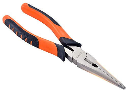KATUR Alicates de punta larga con mango de agarre cómodo, mandíbulas planas redondeadas, largas y puntiagudas para una buena accesibilidad (8 pulgadas)