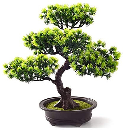 AMITD Bonsai Baum Künstlich,Künstliche Grün Bonsai Kunstpflanze mit Brown Topf, Tischdeko für Hochzeit/Büro/Zuhause Dekoration Green,C1