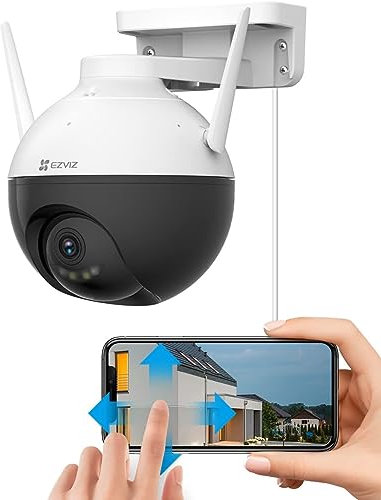EZVIZ 4MP WLAN IP PT Kamera, 2K+ Outdoor Kamera mit KI-Personenerkennung, Aktive Verteidigung, 30 Meter Farbnachtsicht,352° Schewenk- / 95°Neigung und SD Kartenslot verfügbar, C8W