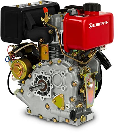 EBERTH 4,2 PS / 3,1 kW Dieselmotor mit 20 mm Ø Welle, E-Start, 17ah 12V Batterie, Standmotor mit Ölmangelsicherung, 4-Takt, 1 Zylinder, 219 ccm, Diesel Motor luftgekühlt, Kartmotor, Antriebsmotor