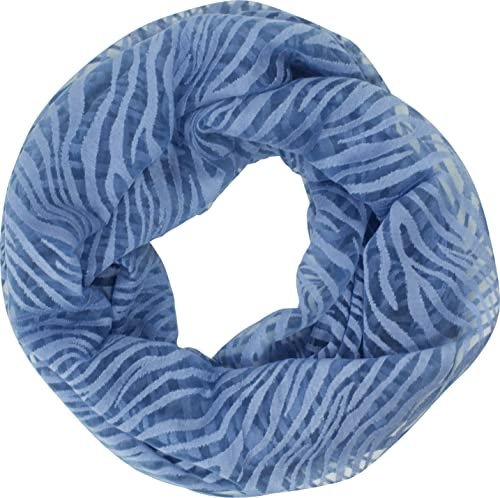 fashionchimp Loop Sommer-Schlauchschal für Damen mit Ausbrenn-Muster, Baumwolle und Polyester, leichter XXL Schal (Jeansblau-Streifen)